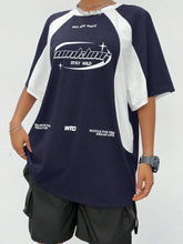 Women's Streetwear Oversized Racing Motorcycle Print Color Block Raglan Sleeve T-Shirt